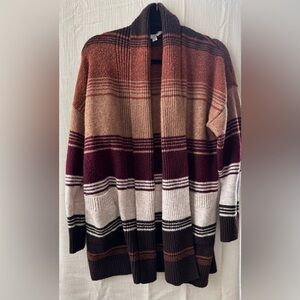 Time and Tru Striped Cardigan - Brown, Burgundy, Cream